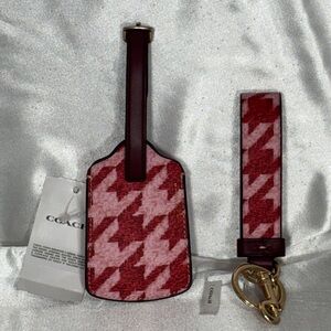 Coach Red and Pink Houndstooth Tag